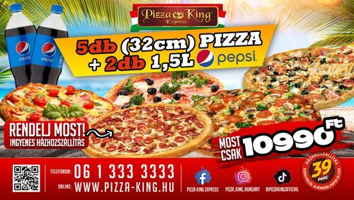 Pizza King 7 - 5 db normál pizza 2db 1,5l Pepsivel - Szuper ajánlat - Online rendelés